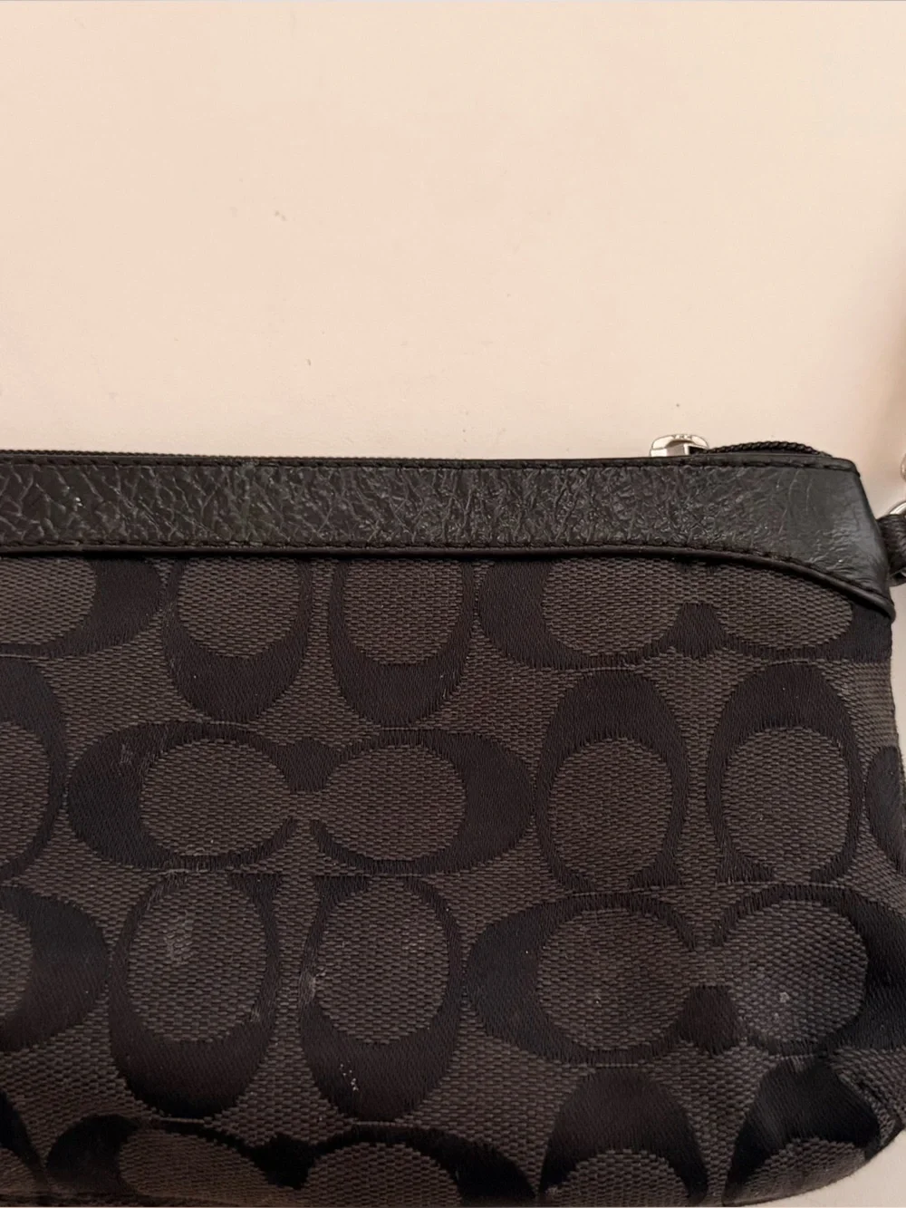 Coach Gray and Black Signature Canvas Wristlet